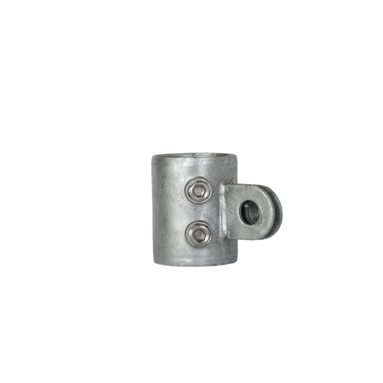 Uni-Fit galvanised steel one way ring with two grub screws and single bolt lug for handrail posts