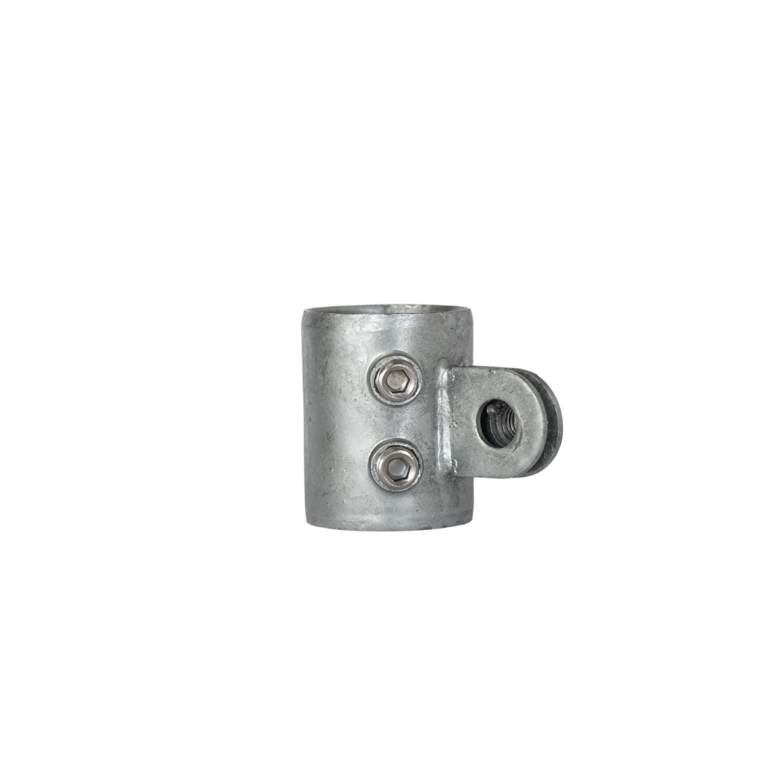 Uni-Fit galvanised steel one way ring with two grub screws and single bolt lug for handrail posts