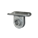 Uni-Fit galvanised steel rail plate with two mounting holes and threaded bolt socket for handrail systems