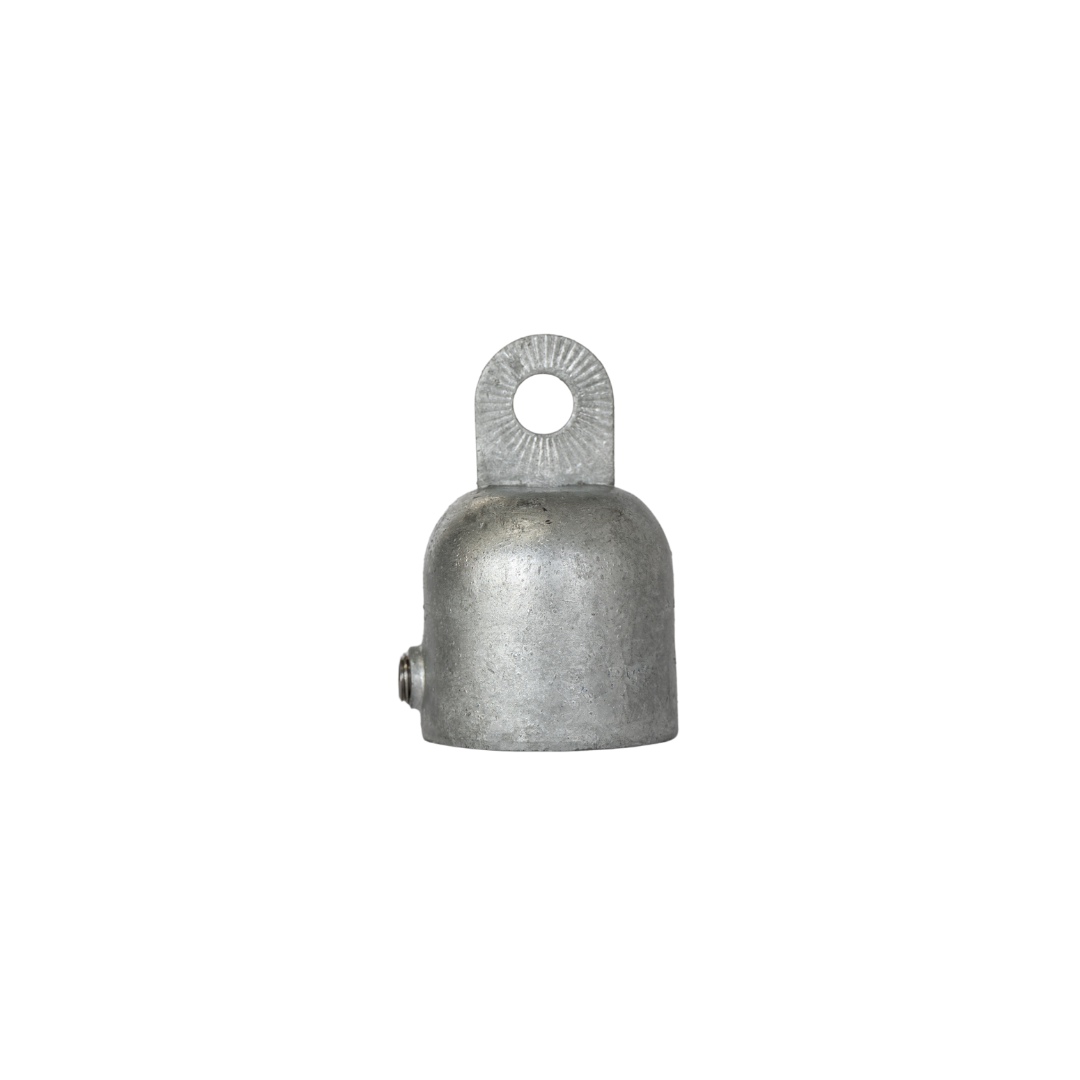 Uni-Fit galvanised steel cup with top bolt lug and side grub screw for handrail post connections