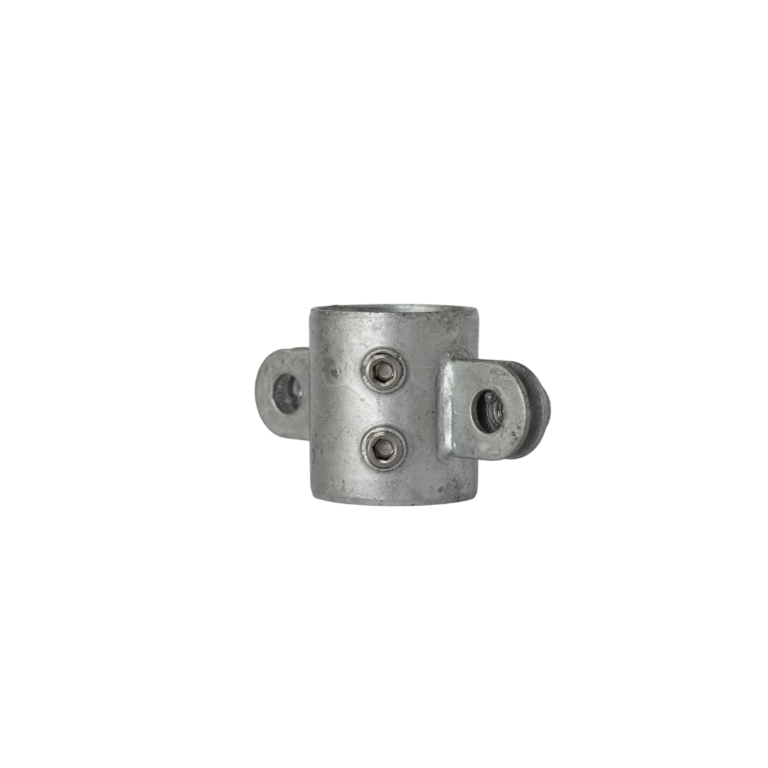 Uni-Fit galvanised steel two way fixed ring with bolt lugs and grub screws for handrail posts