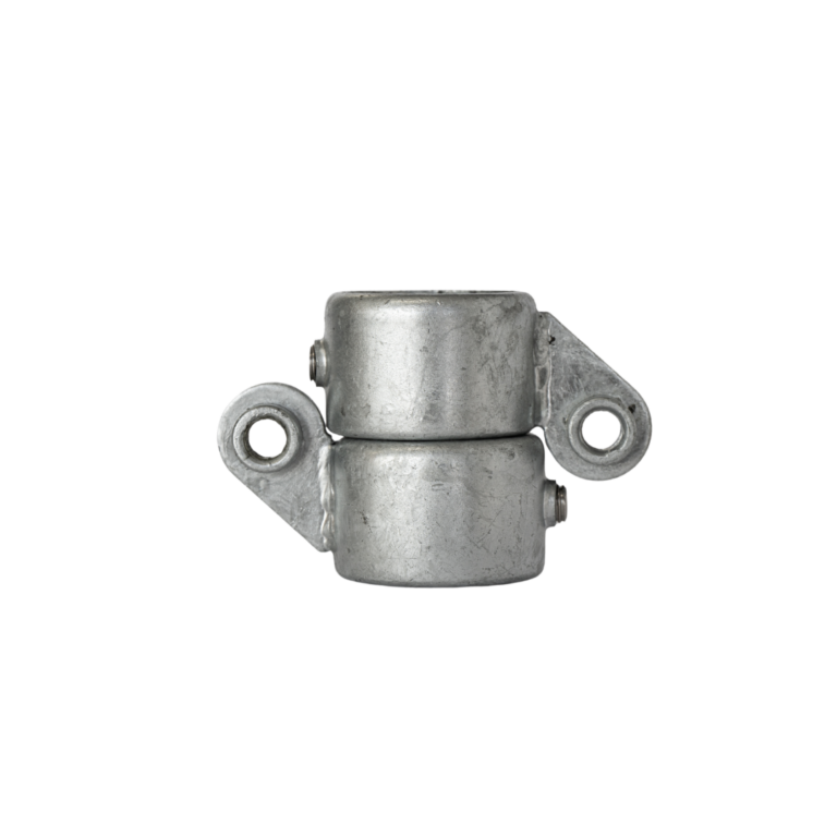 Uni-Fit galvanised steel two way split ring with four bolt holes and pipe collar for handrail posts