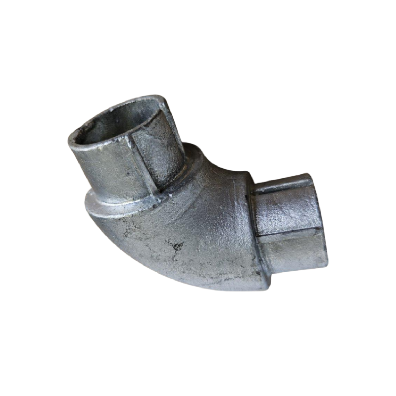 Uni-Fit galvanised cast steel Series 3 elbow joiner with two square pipe sockets at 90 degrees