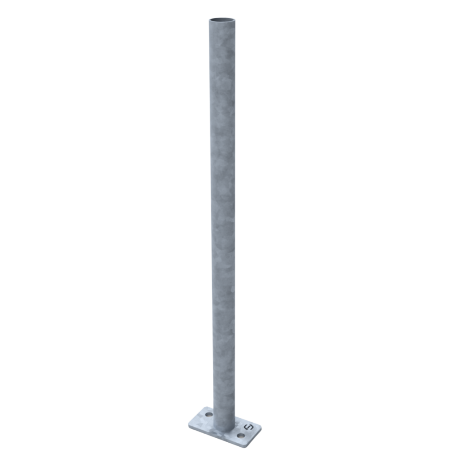 Uni-Fit galvanised steel flat base stanchion post with two bolt holes for handrail system installation