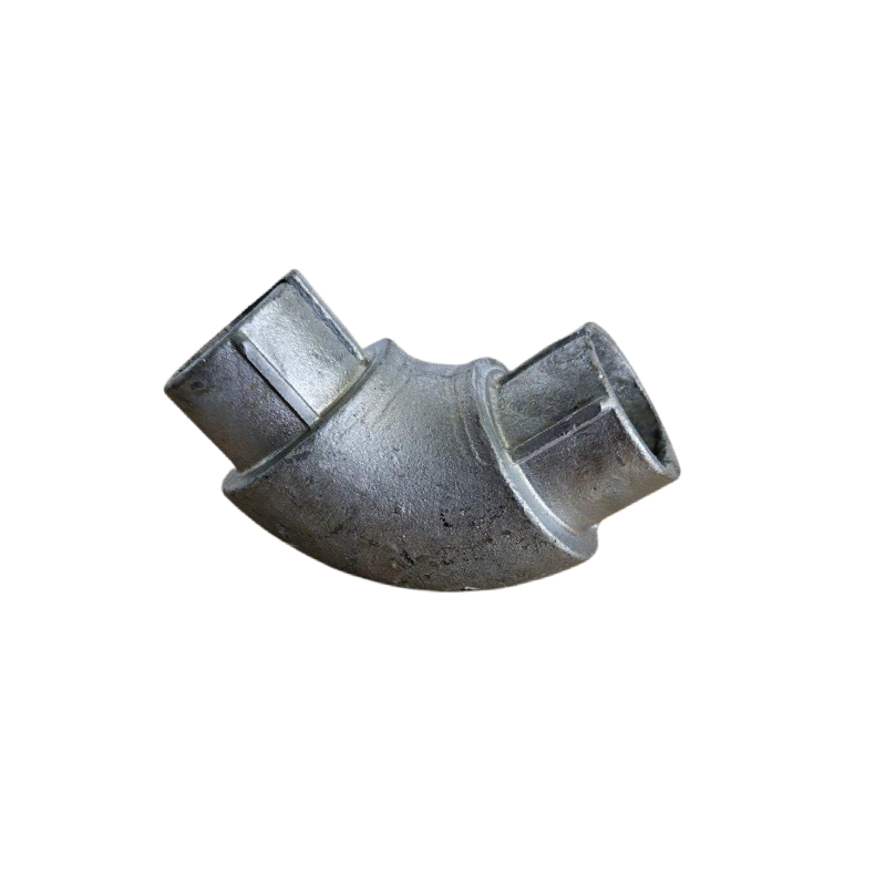 Uni-Fit galvanised cast steel Series 3 elbow joiner with two square pipe sockets at 90 degrees