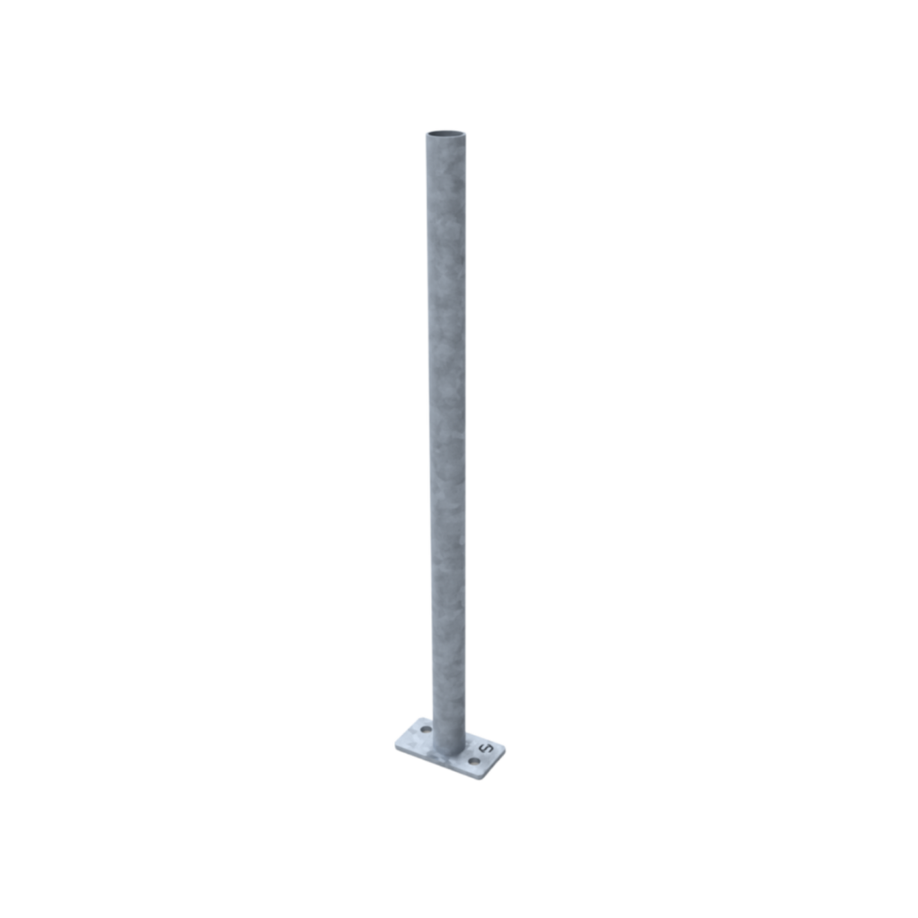 Uni-Fit galvanised steel welded stanchion post with flat base plate and two mounting holes