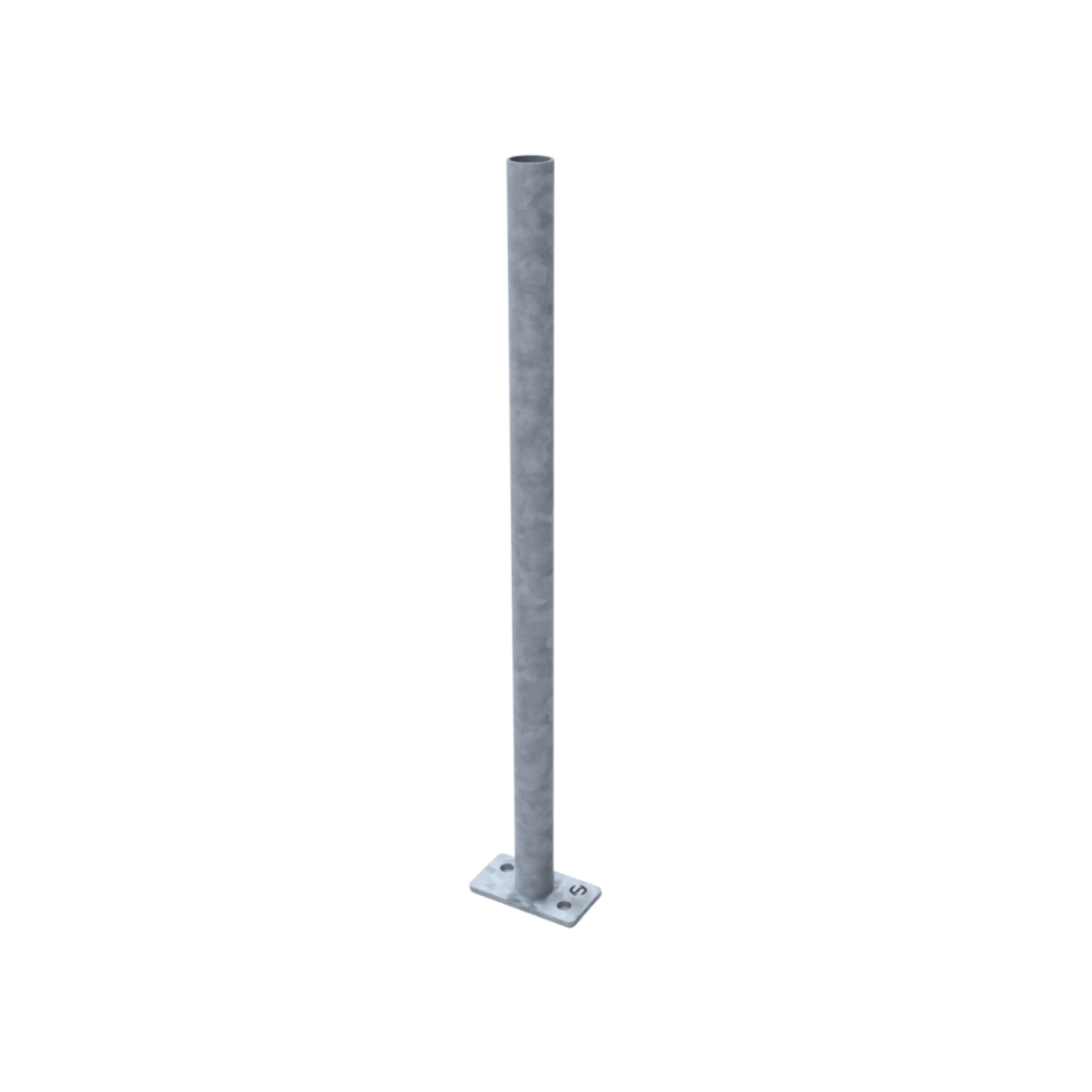Uni-Fit galvanised steel welded stanchion post with flat base plate and two mounting holes